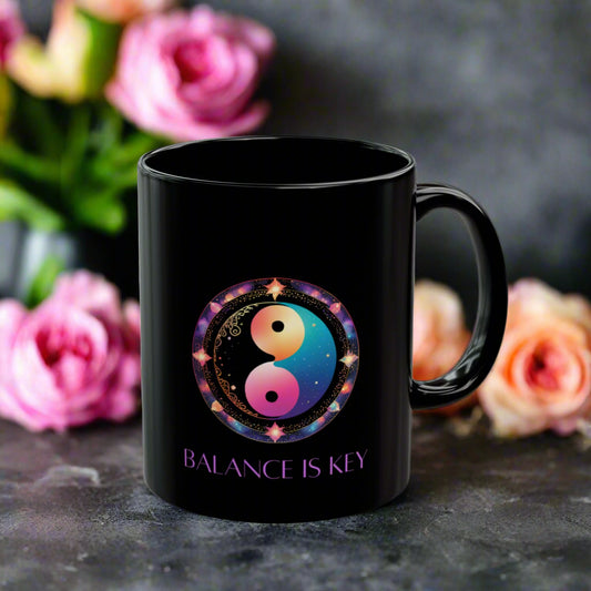 Balance Is Key Purple DM1111 Black Mug (11oz, 15oz)