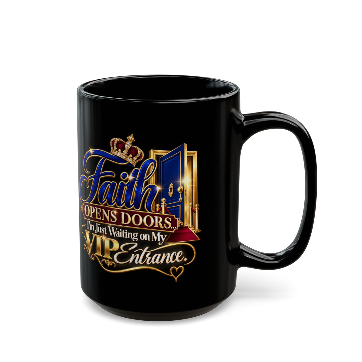 "Faith Opens Doors, DF" Divine Faith mug (Black, 11oz/15oz)