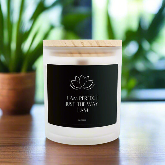 DM1111 "I Am Perfect" Frosted Glass Meditation Candle, 11oz
