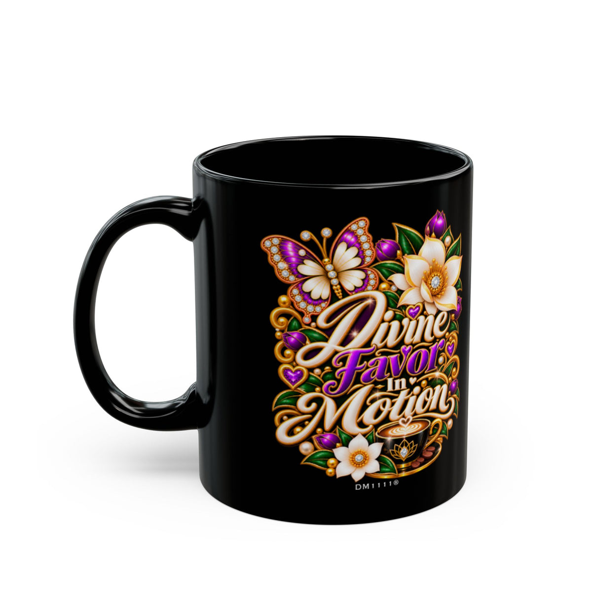 "Divine Favor In Motion" Divine Faith mug (Black, 11oz/15oz)