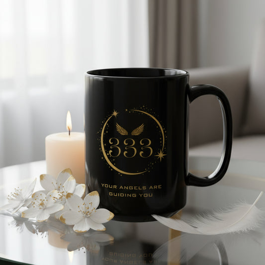 Angel 333 Affirmation DM1111 Black Mug (11oz, 15oz)