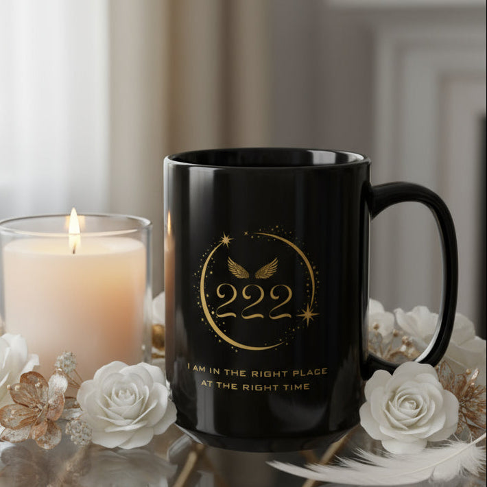 Angel 222 Affirmation DM1111 Black Mug (11oz, 15oz)