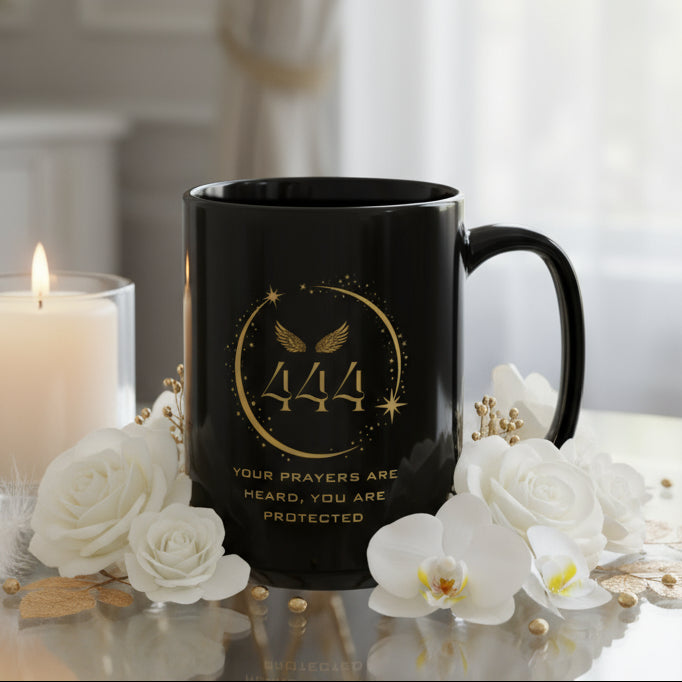 Angel 444 Affirmation DM1111 Black Mug (11oz, 15oz)