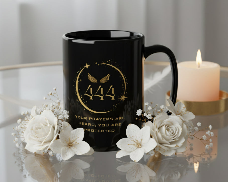 Angel 444 Affirmation DM1111 Black Mug (11oz, 15oz)