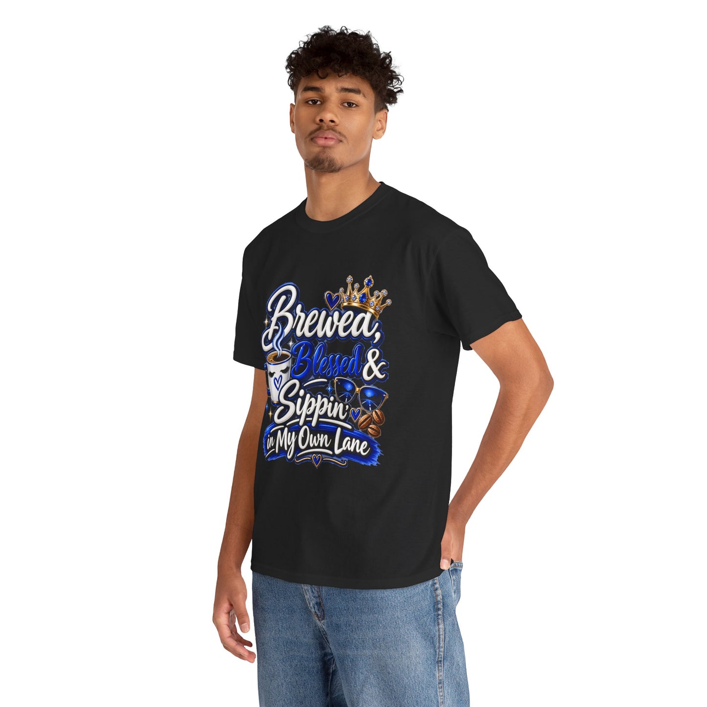 "Brewed, Blessed, and Sippin, DF" T-Shirt by DM1111
