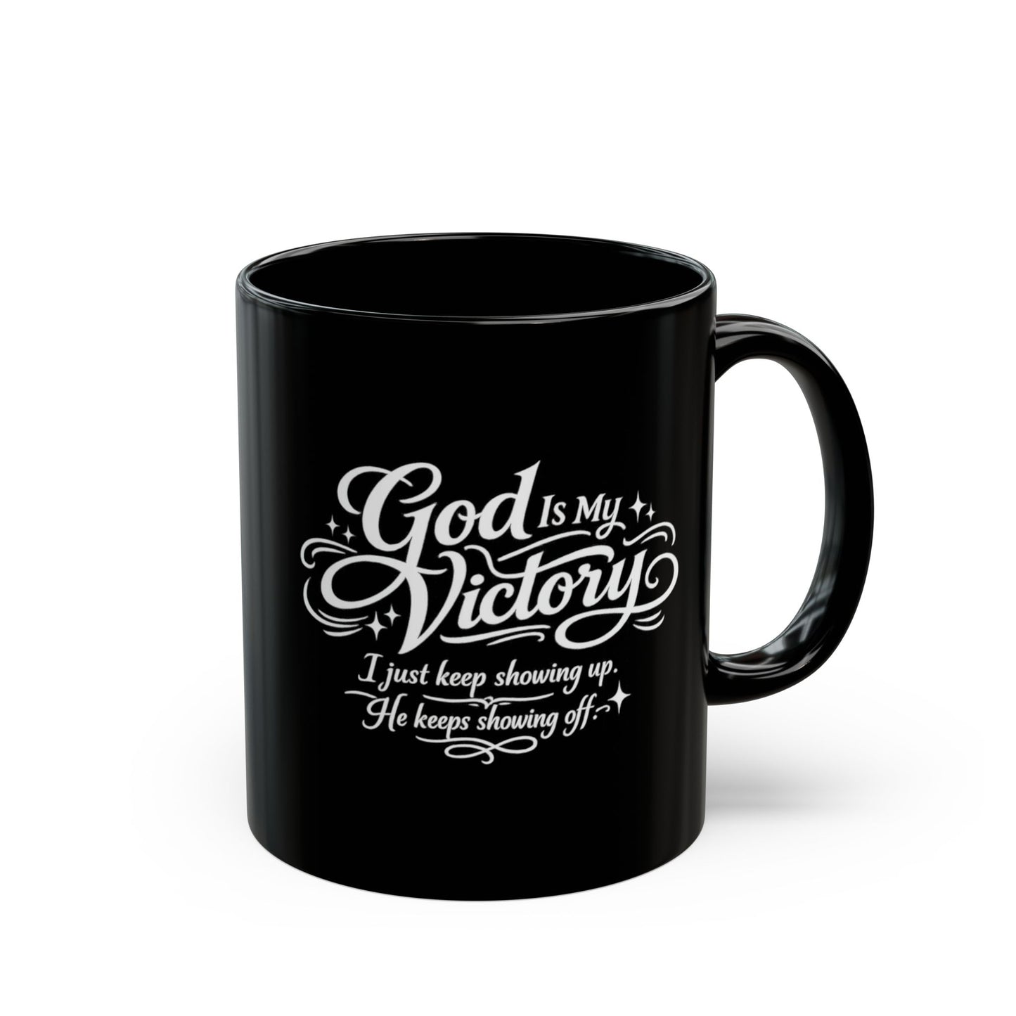"God Is My Victory, DF" Divine Faith mug (Black, 11oz/15oz)