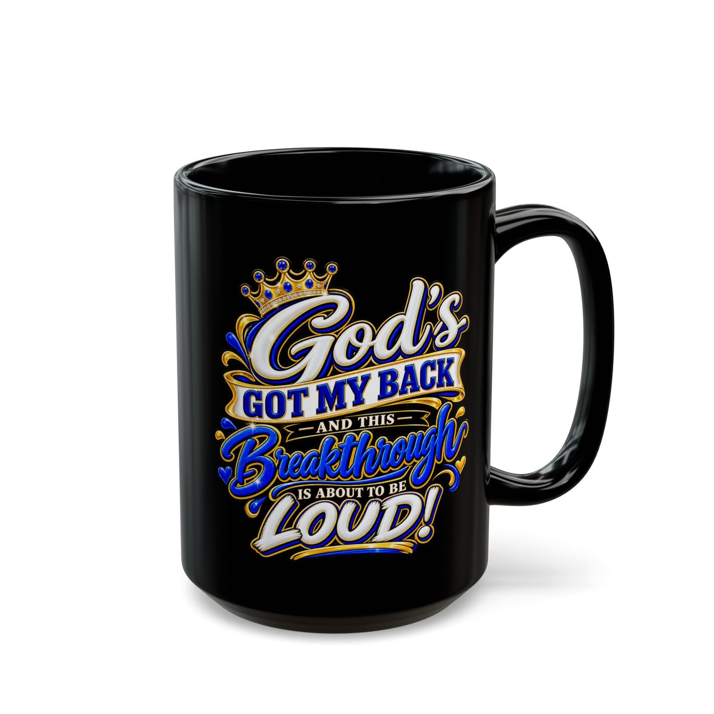 "God’s Got My Back, DF" Divine Faith mug (Black, 11oz/15oz)