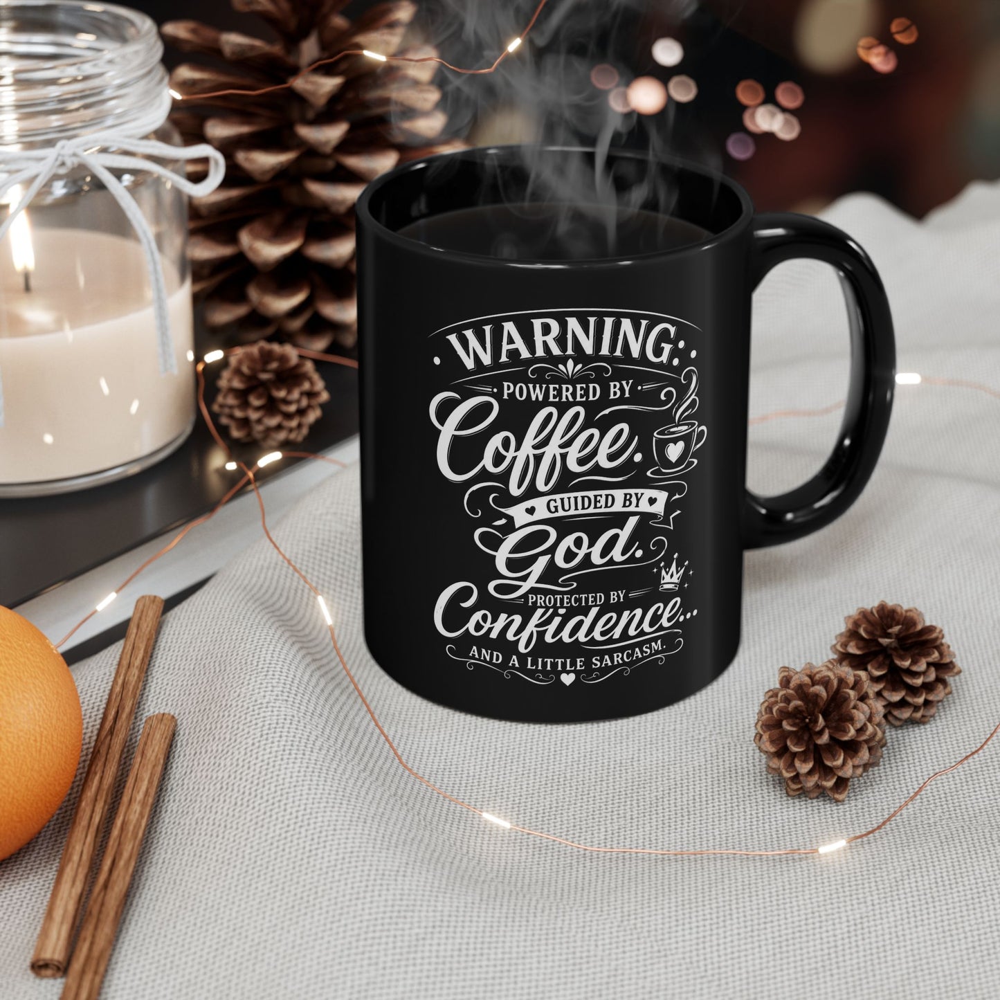 "Coffee, God, Confidence, DF" Divine Faith mug (Black, 11oz/15oz)