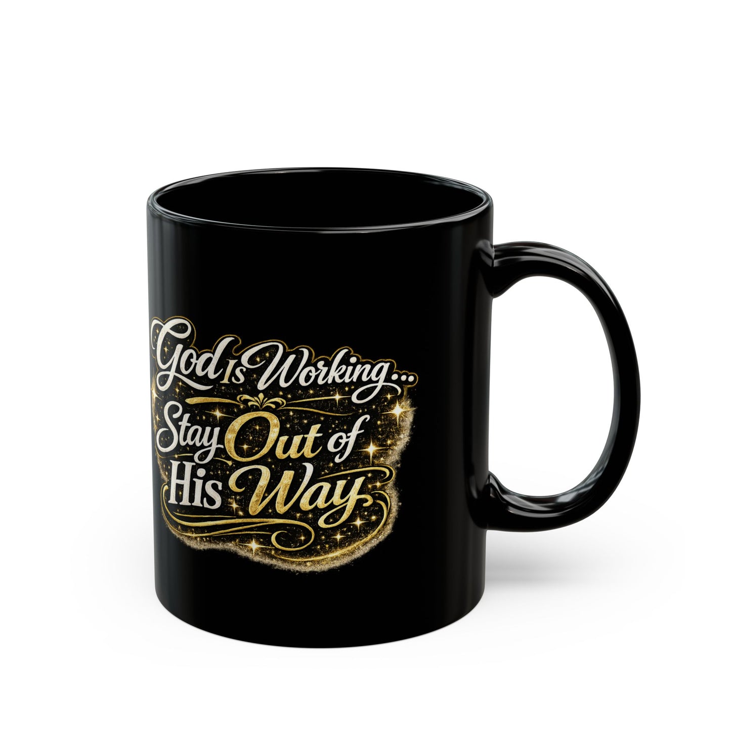 "God Is Working, DF" Divine Faith mug (Black, 11oz/15oz)