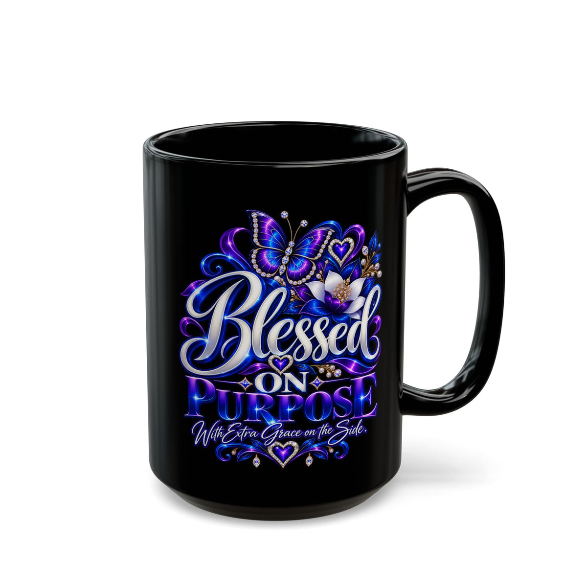 "Blessed On Purpose, DF" Divine Faith mug (Black, 11oz/15oz)