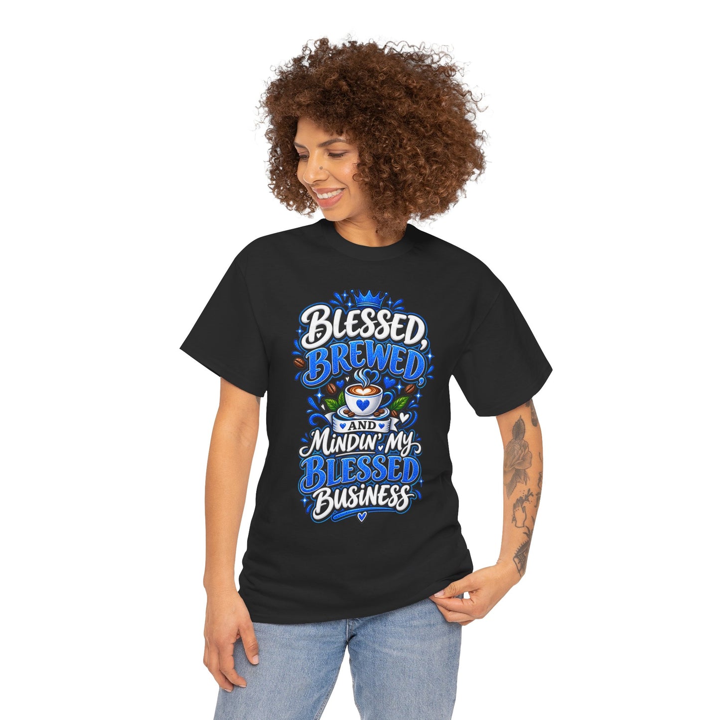 "Blessed, Brewed, and Mindin, DF" T-Shirt by DM1111