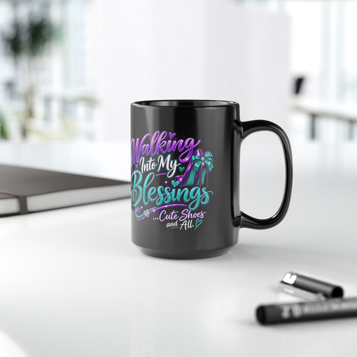 "Walking Into My Blessings, DF" Divine Faith mug (Black, 11oz/15oz)