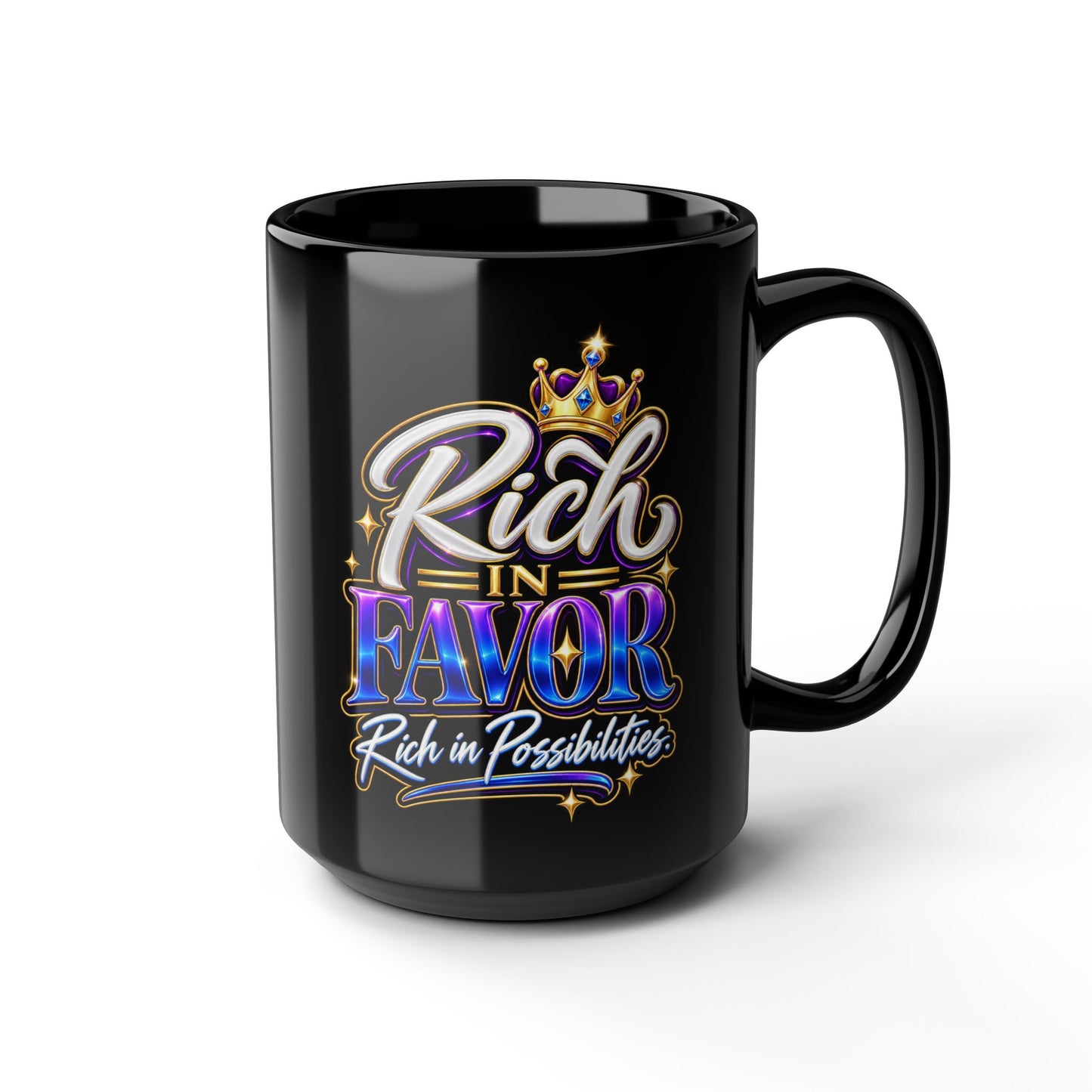 "Rich In Favor, Rich In Possibilities, DF" Divine Faith mug (Black, 11oz/15oz)