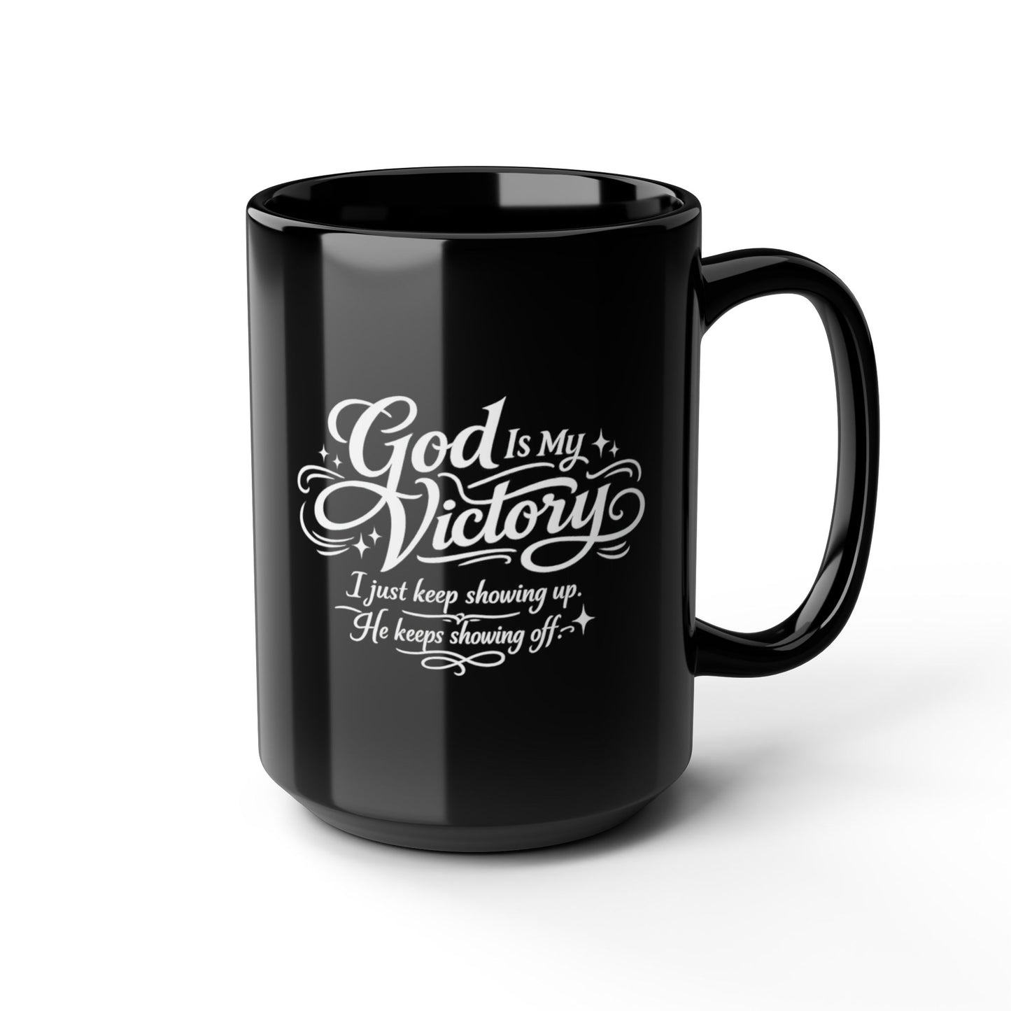 "God Is My Victory, DF" Divine Faith mug (Black, 11oz/15oz)