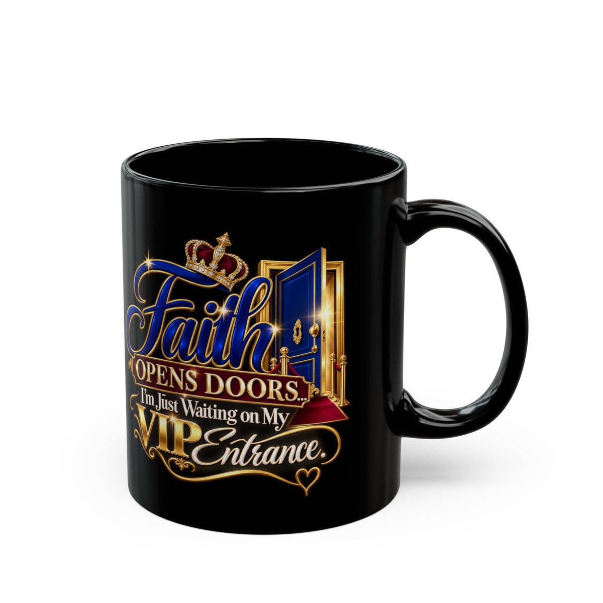 "Faith Opens Doors, DF" Divine Faith mug (Black, 11oz/15oz)