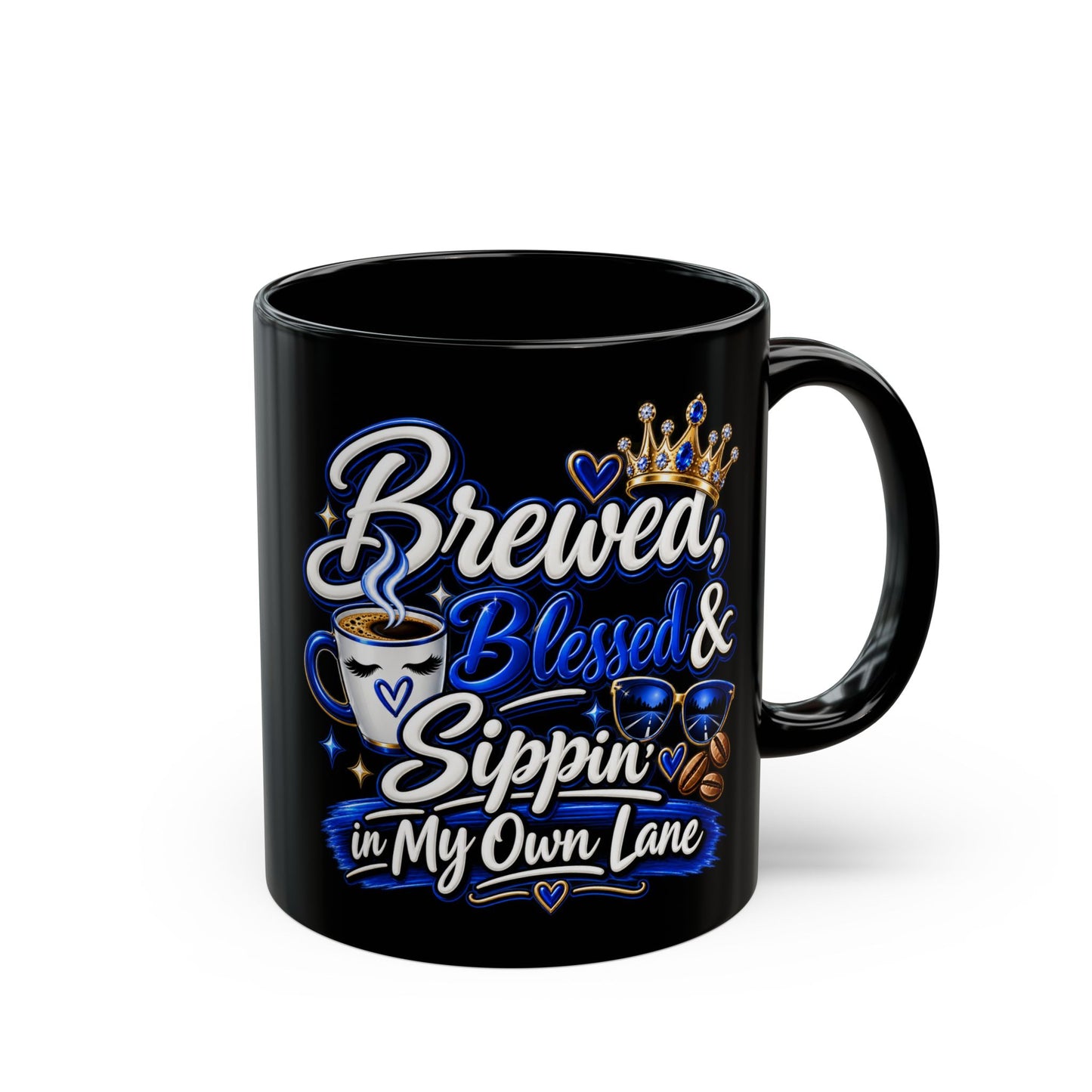 "Brewed, Blessed, and Sippin, DF" Divine Faith mug (Black, 11oz/15oz)