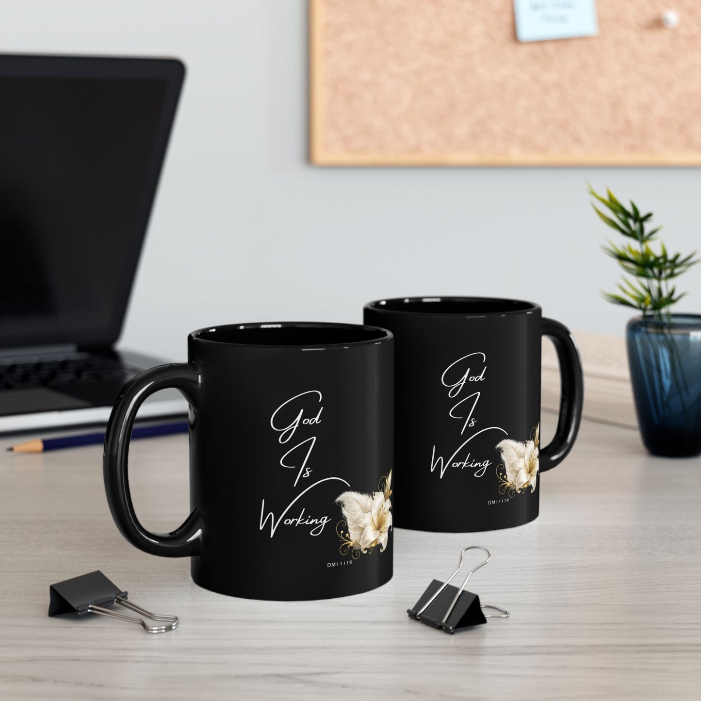 "God Is Working" Divine Faith mug (Black, 11oz/15oz)