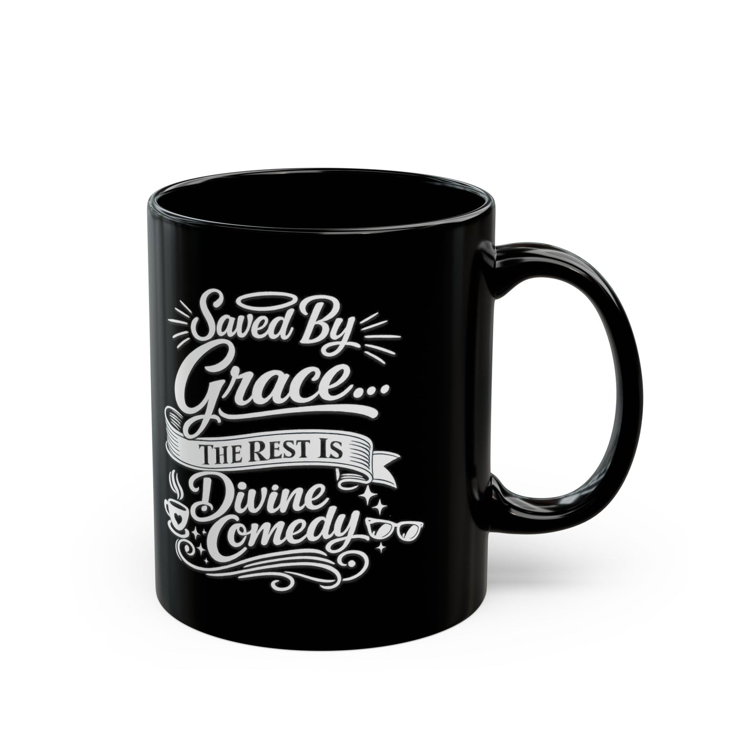 "Saved By Grace, DF" Divine Faith mug (Black, 11oz/15oz)