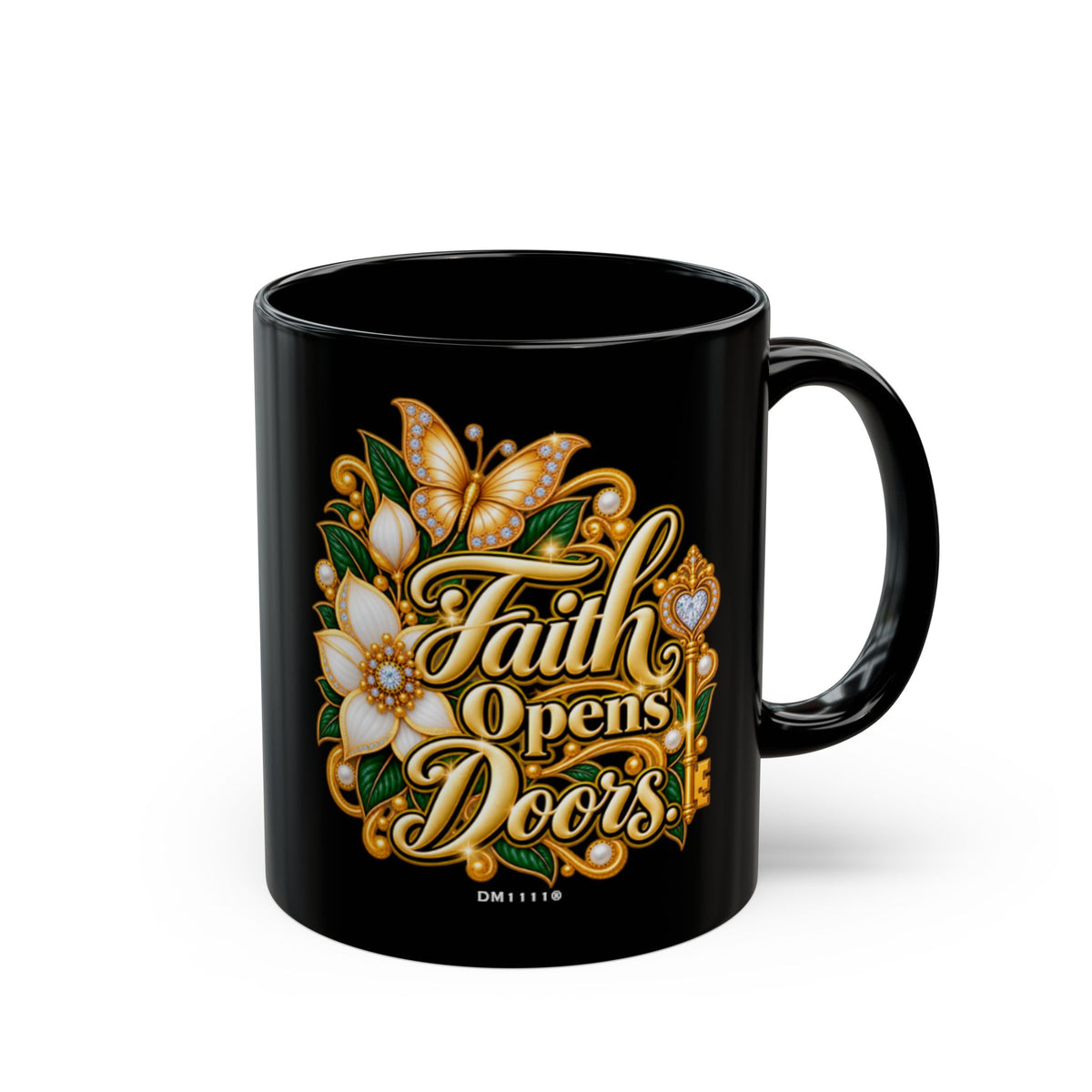 "Faith Opens Doors" Divine Faith mug (Black, 11oz/15oz)