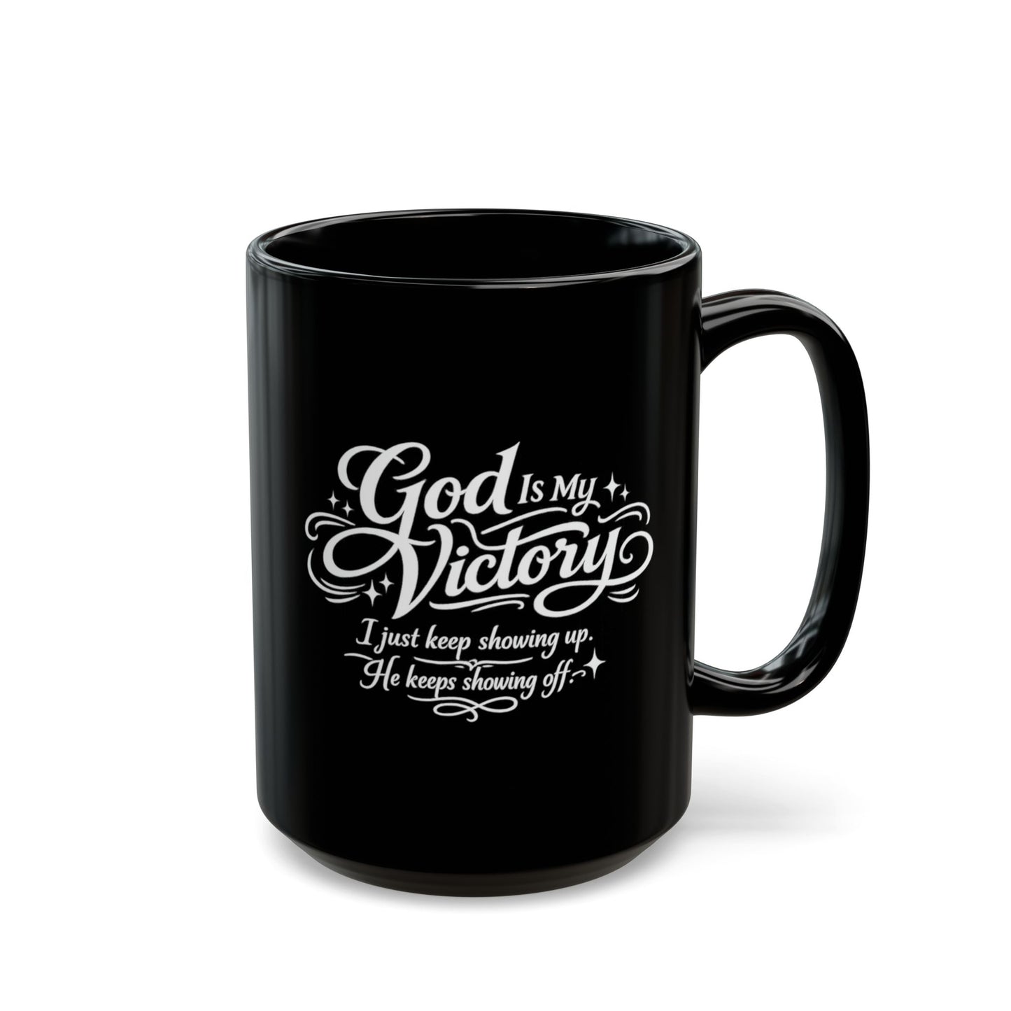 "God Is My Victory, DF" Divine Faith mug (Black, 11oz/15oz)