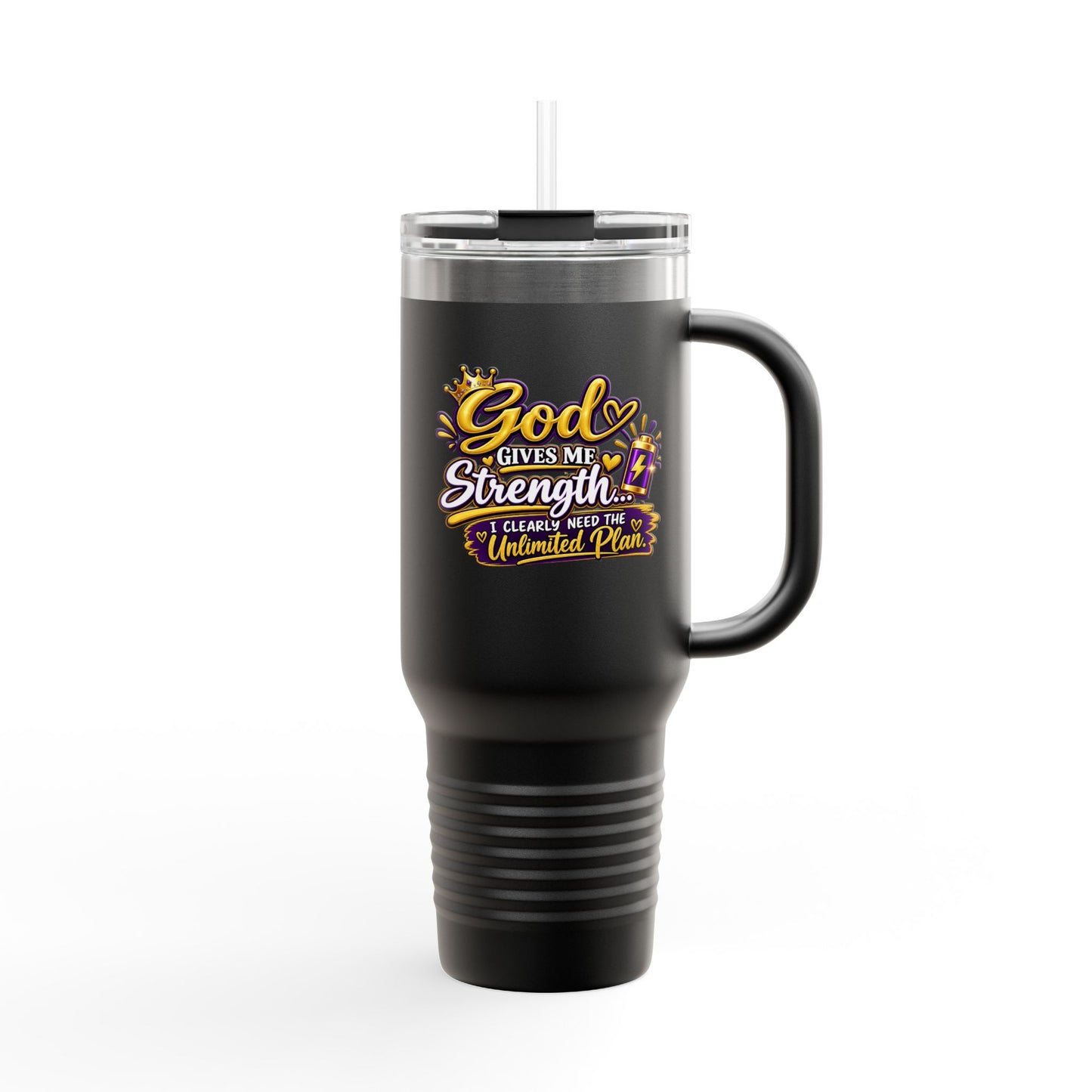 Travel Mug — "God Gives Me Strength, DF" 40oz Insulated Tumbler