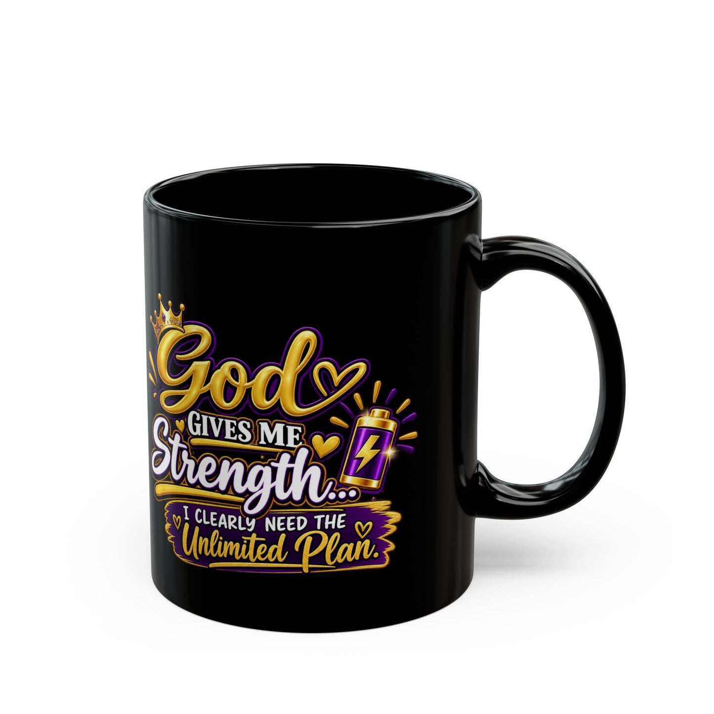 "God Gives Me Strength, DF" Divine Faith mug (Black, 11oz/15oz)