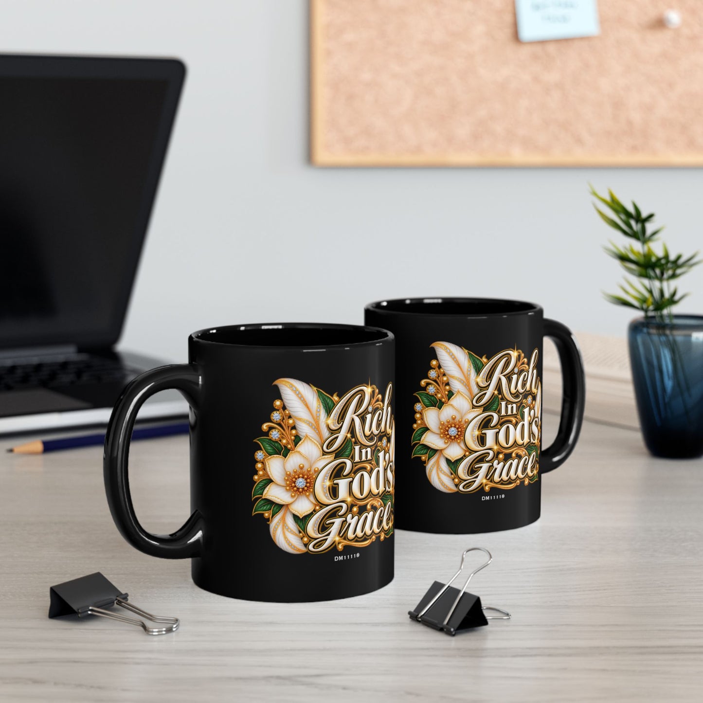 "Rich In God's Grace" Divine Faith mug (Black, 11oz/15oz)