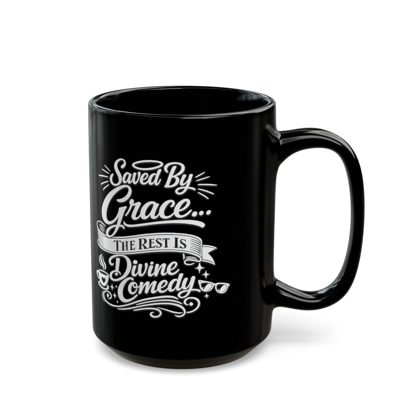 "Saved By Grace, DF" Divine Faith mug (Black, 11oz/15oz)