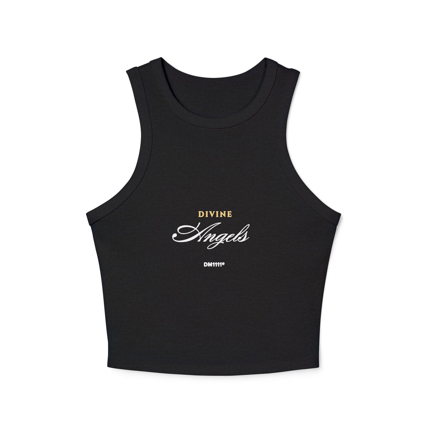 Ribbed Racer Tank — “Divine Angels” Script Cropped Tank Top