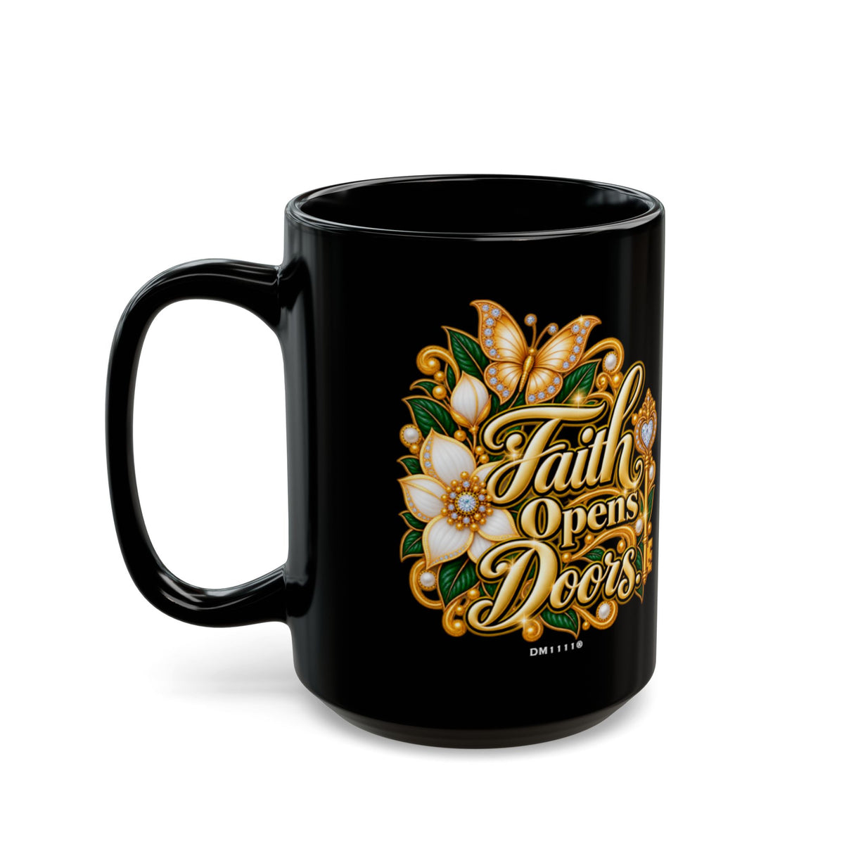 "Faith Opens Doors" Divine Faith mug (Black, 11oz/15oz)