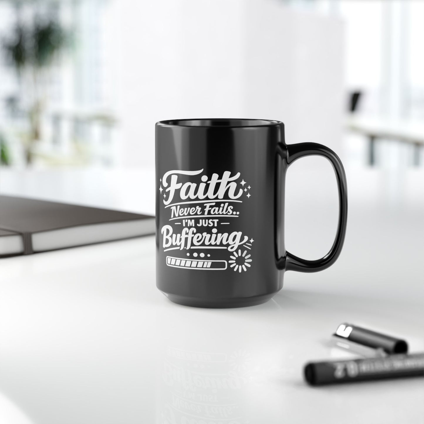 "Faith Never Fails, DF" Divine Faith mug (Black, 11oz/15oz)