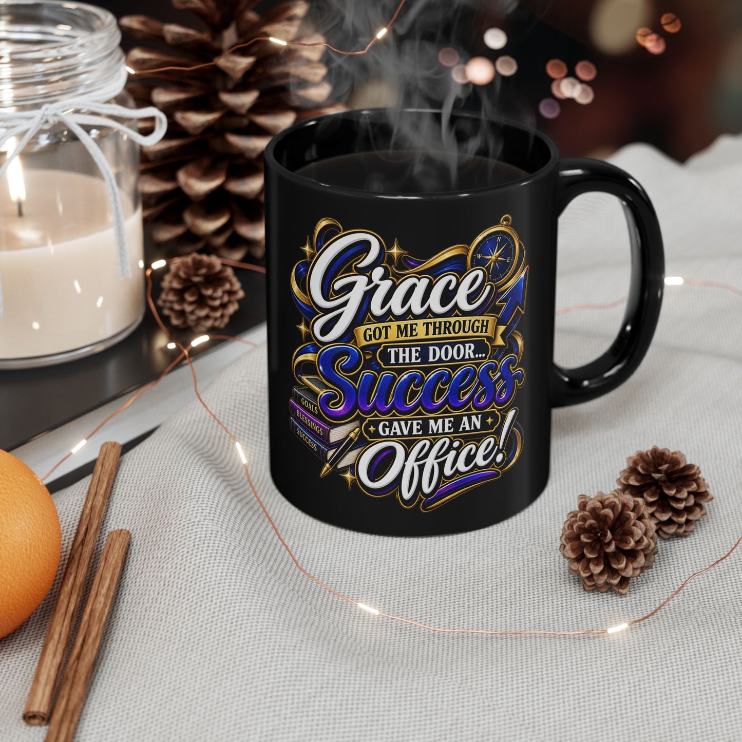 "Grace Got Me Through, DF" Divine Faith mug (Black, 11oz/15oz)
