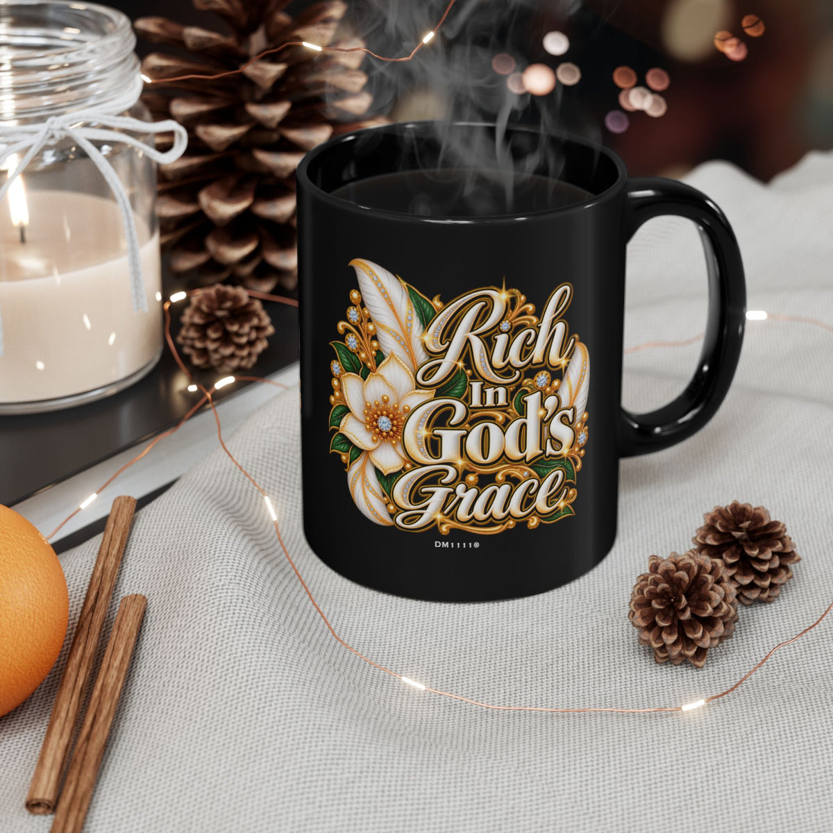 "Rich In God's Grace" Divine Faith mug (Black, 11oz/15oz)