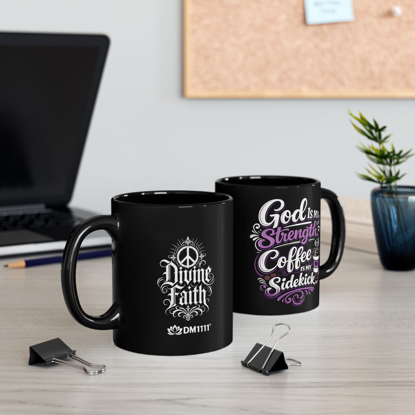 "God Is My Strength, DF" Divine Faith mug (Black, 11oz/15oz)