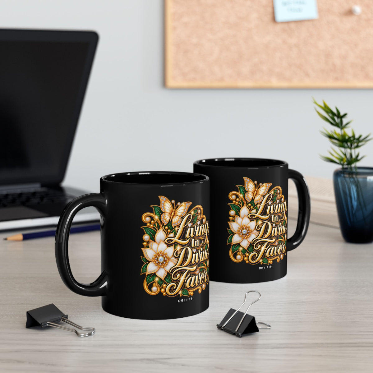 "Living In Divine Favor" Divine Faith mug (Black, 11oz/15oz)