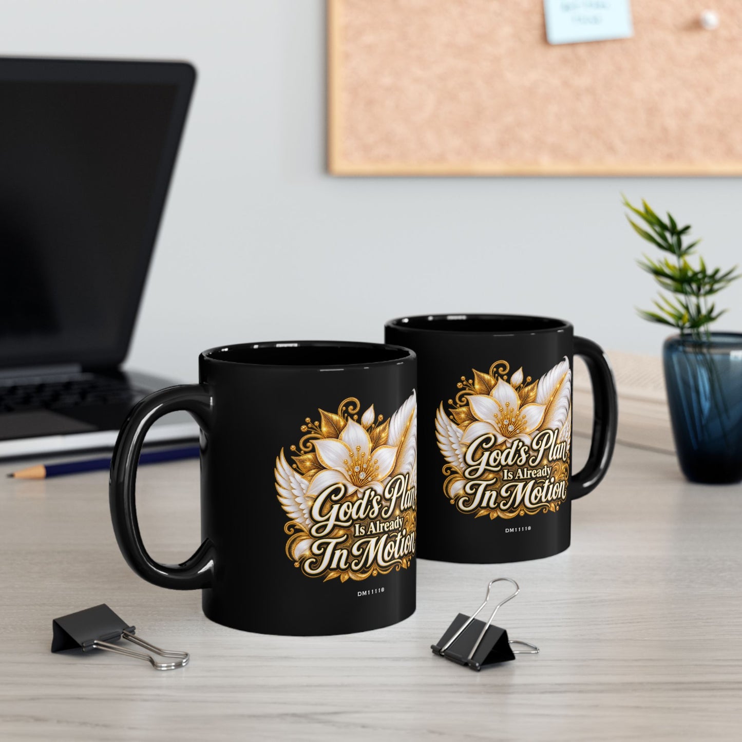 "God's Plan Is Already In Motion" Divine Faith mug (Black, 11oz/15oz)