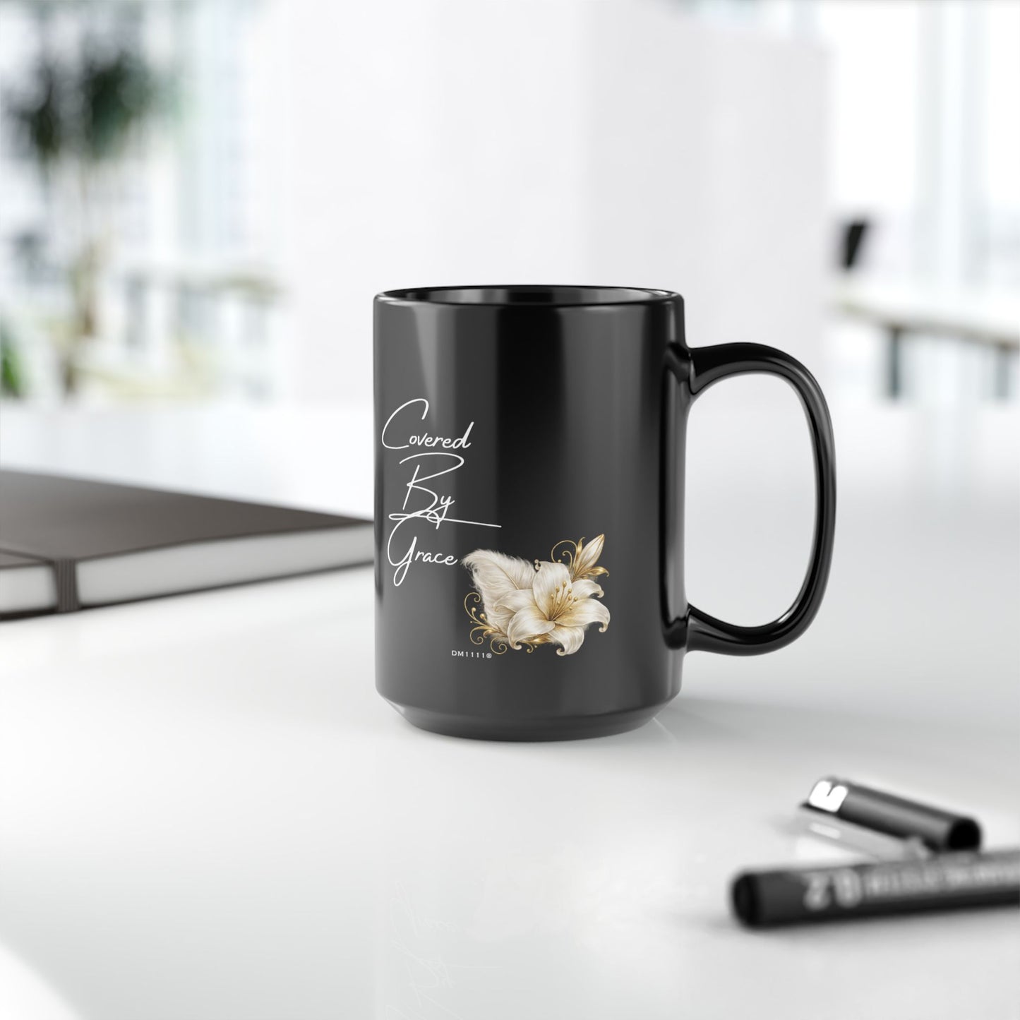 "Covered By Grace" Divine Faith mug (Black, 11oz/15oz)