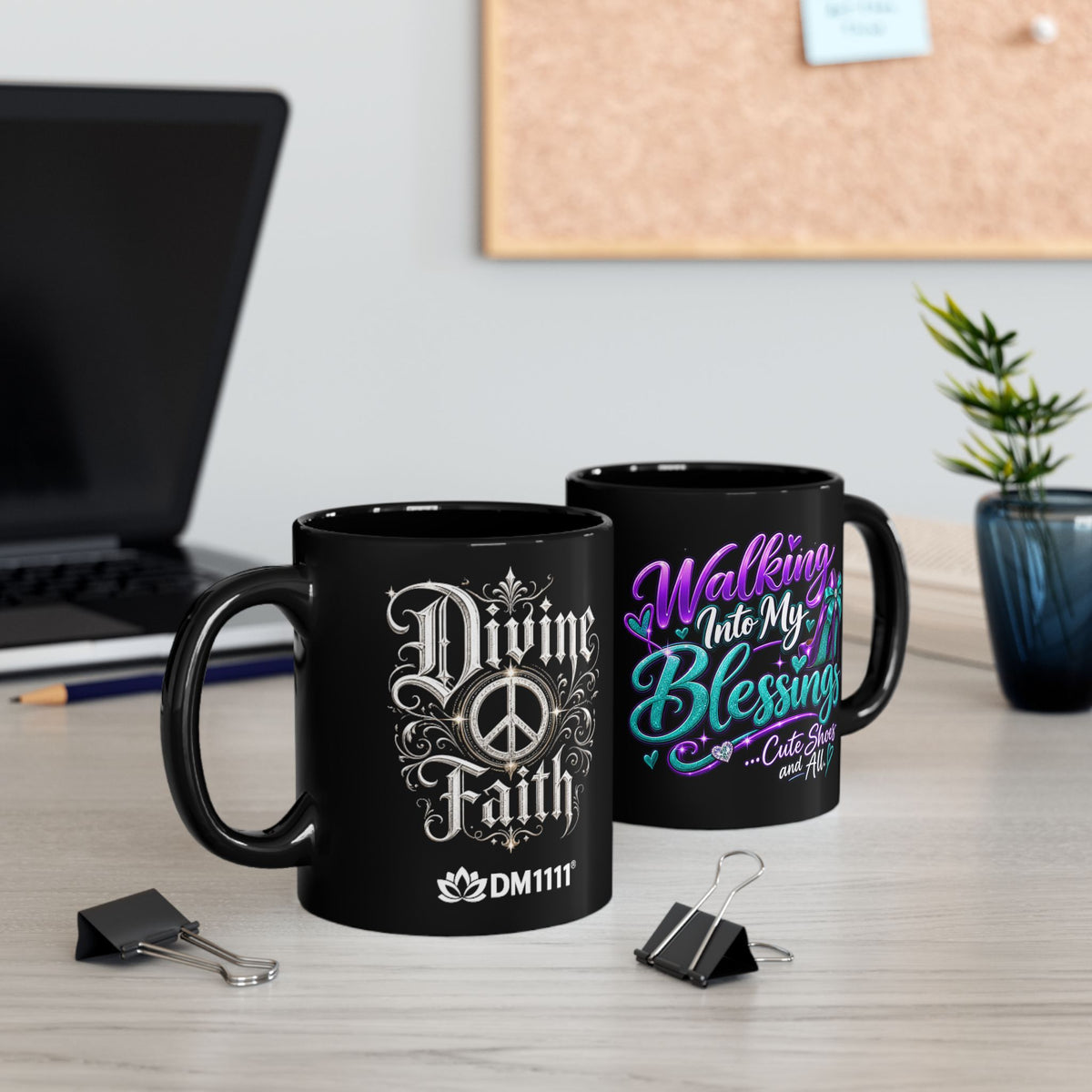 "Walking Into My Blessings, DF" Divine Faith mug (Black, 11oz/15oz)