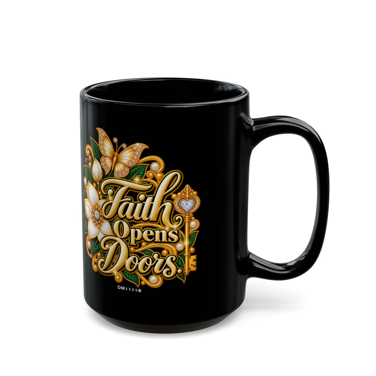 "Faith Opens Doors" Divine Faith mug (Black, 11oz/15oz)