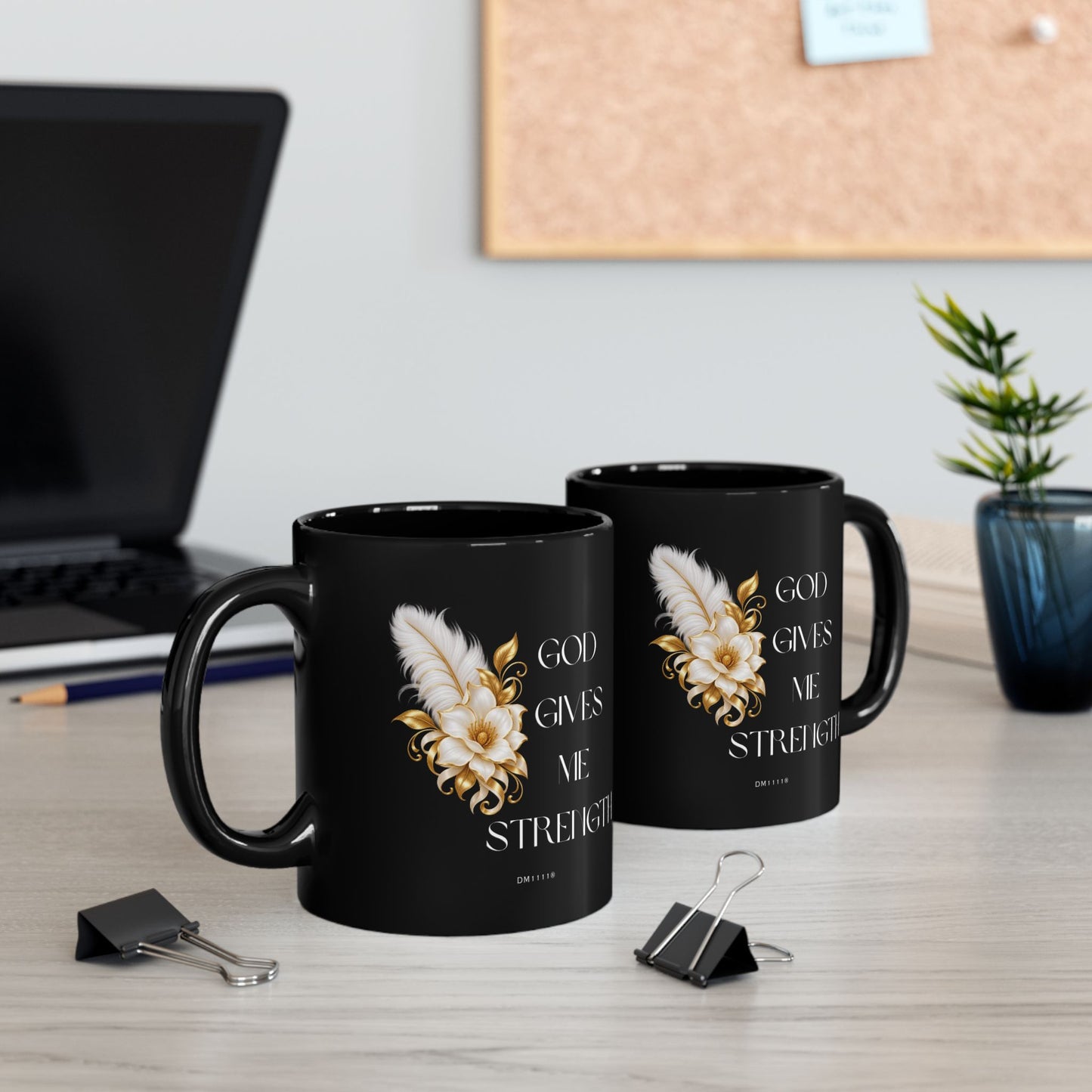 "God Gives Me Strength" Divine Faith mug (Black, 11oz/15oz)