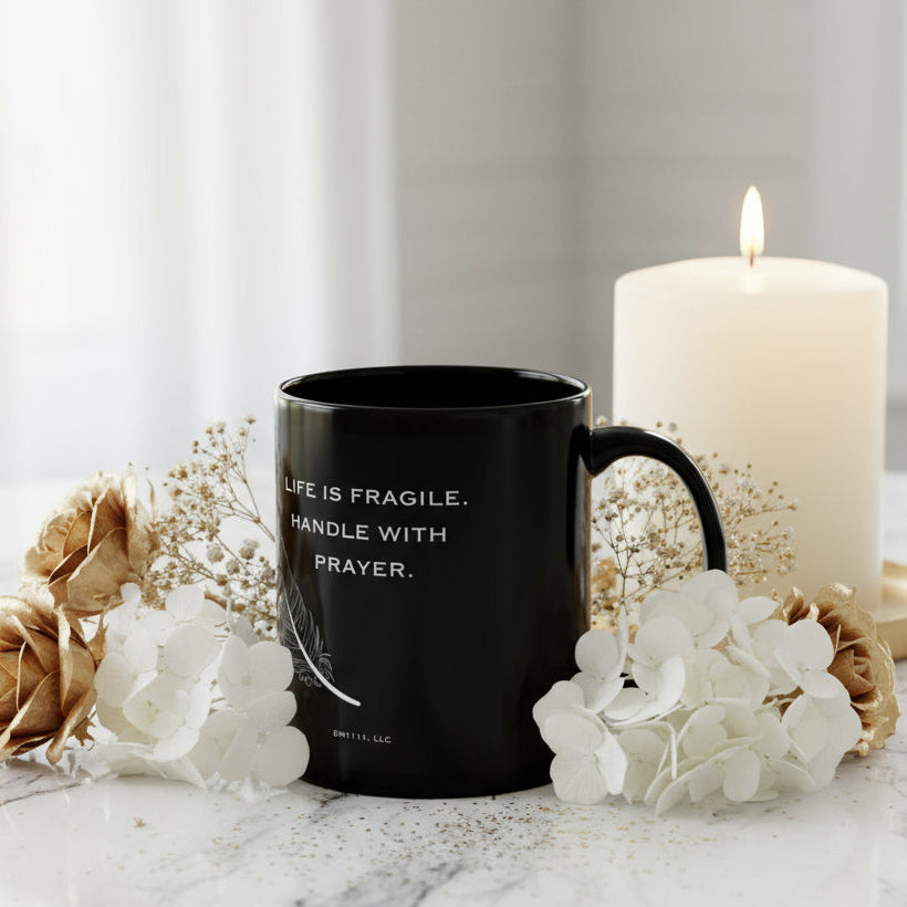 DM1111 "Handle With Prayer" Black Mug (11oz, 15oz)