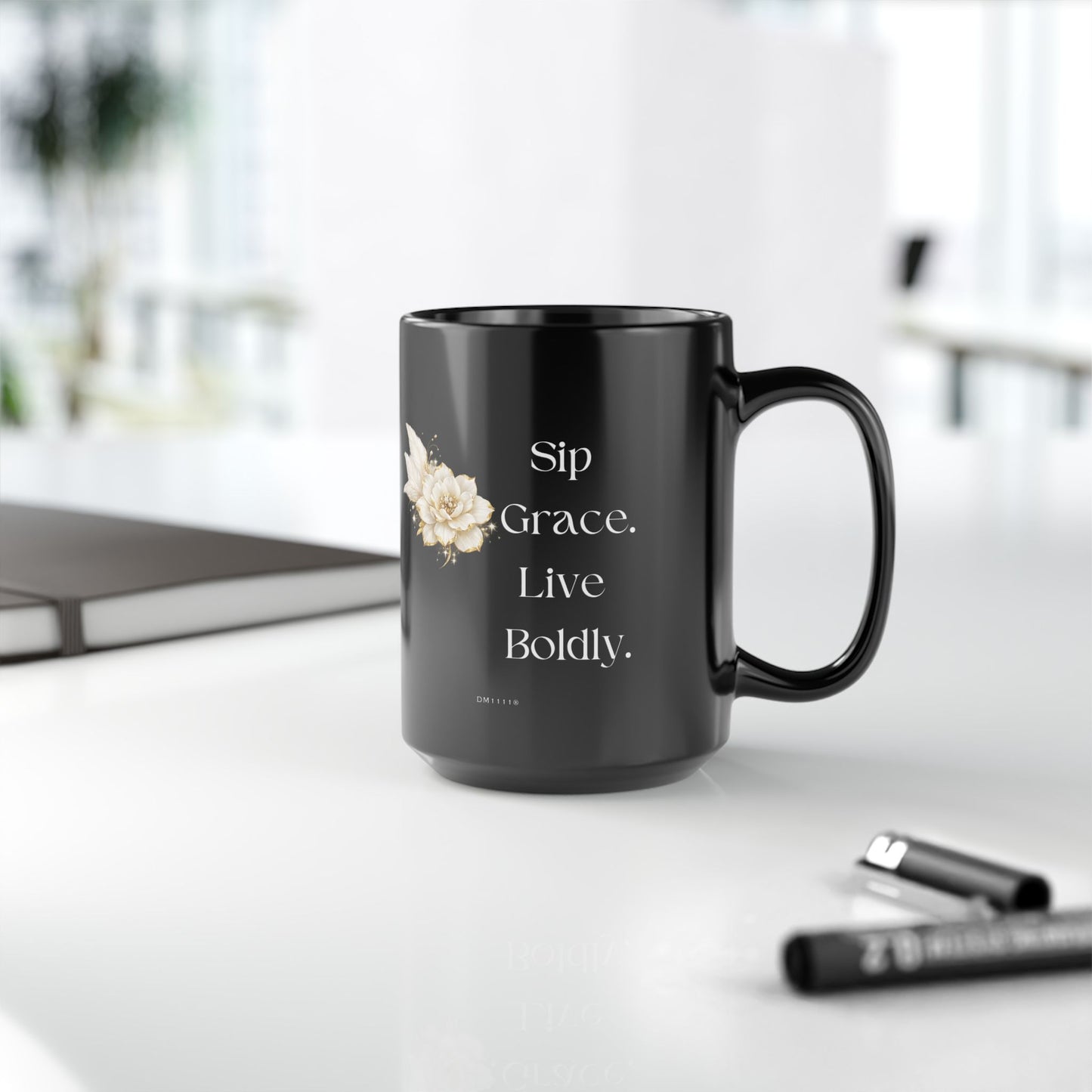 "Sip Grace. Live Boldly." Divine Faith mug (Black, 11oz/15oz)