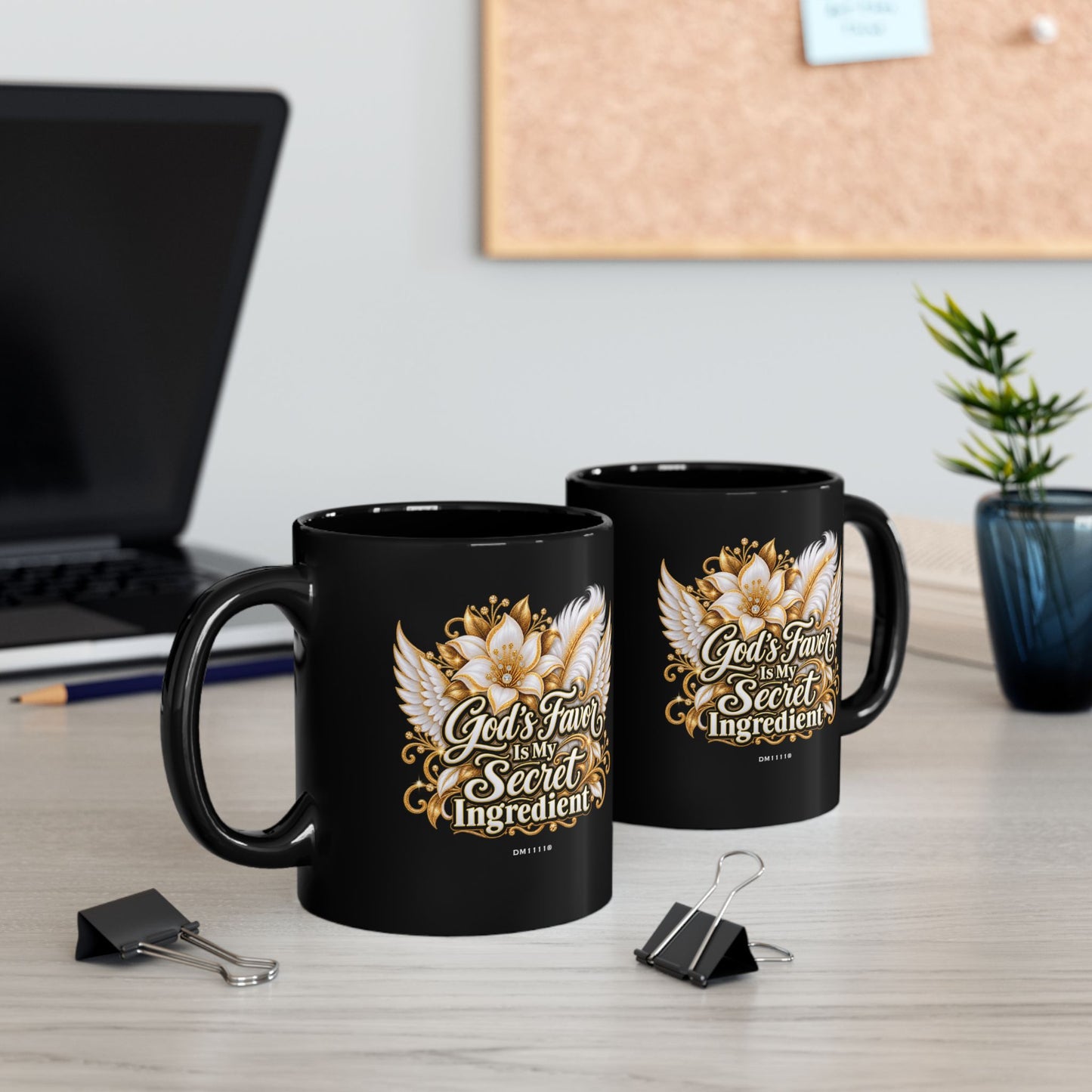 "God's Favor Is My Secret Ingredient" Divine Faith mug (Black, 11oz/15oz)