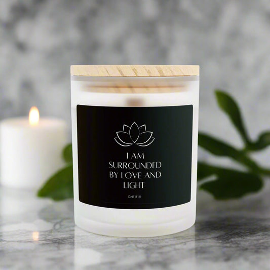 DM1111 "Love and Light" Frosted Glass Meditation Candle, 11oz