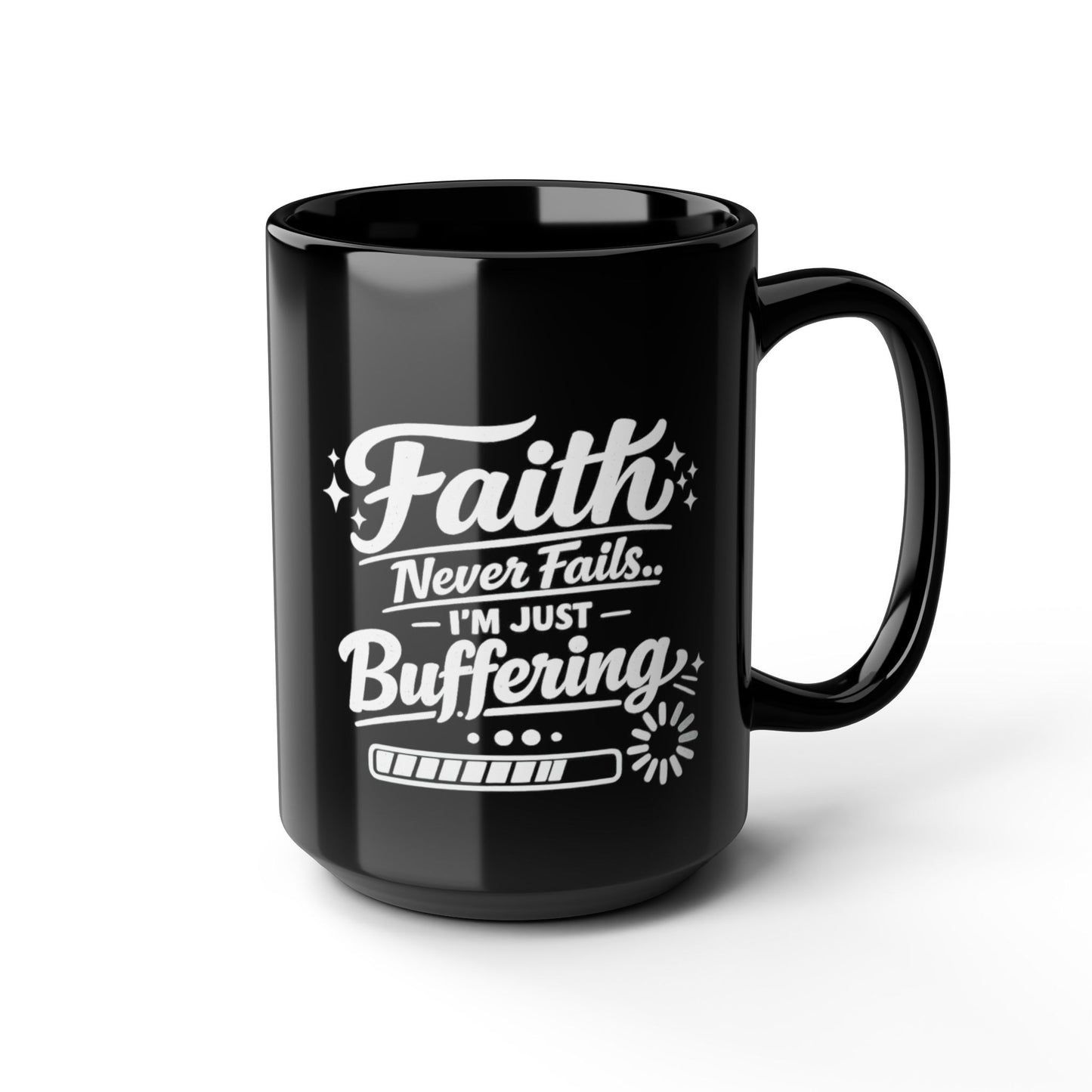 "Faith Never Fails, DF" Divine Faith mug (Black, 11oz/15oz)