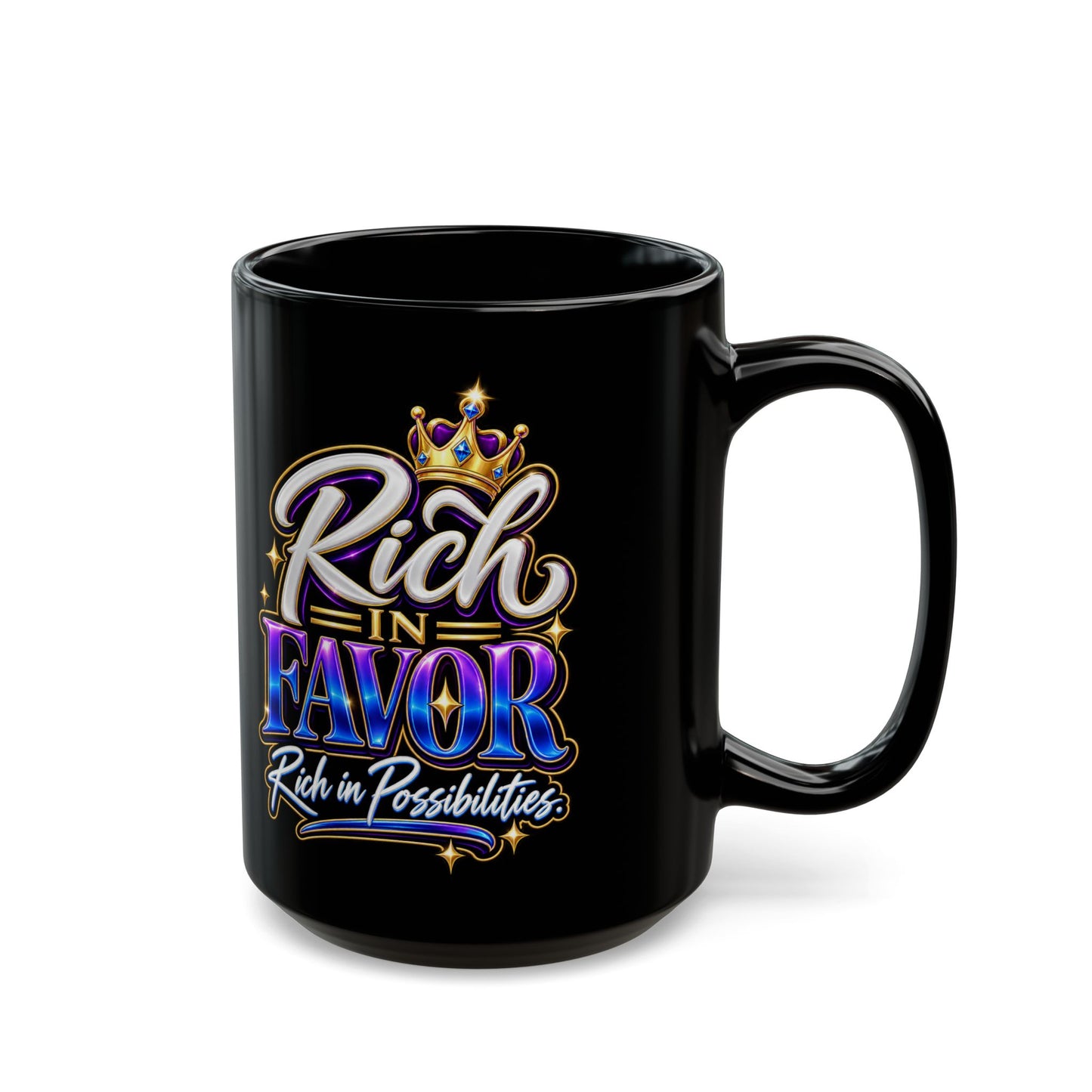 "Rich In Favor, Rich In Possibilities, DF" Divine Faith mug (Black, 11oz/15oz)