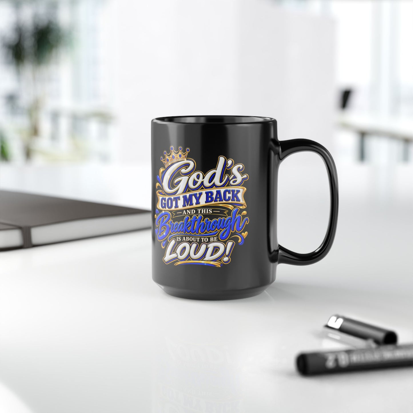 "God’s Got My Back, DF" Divine Faith mug (Black, 11oz/15oz)