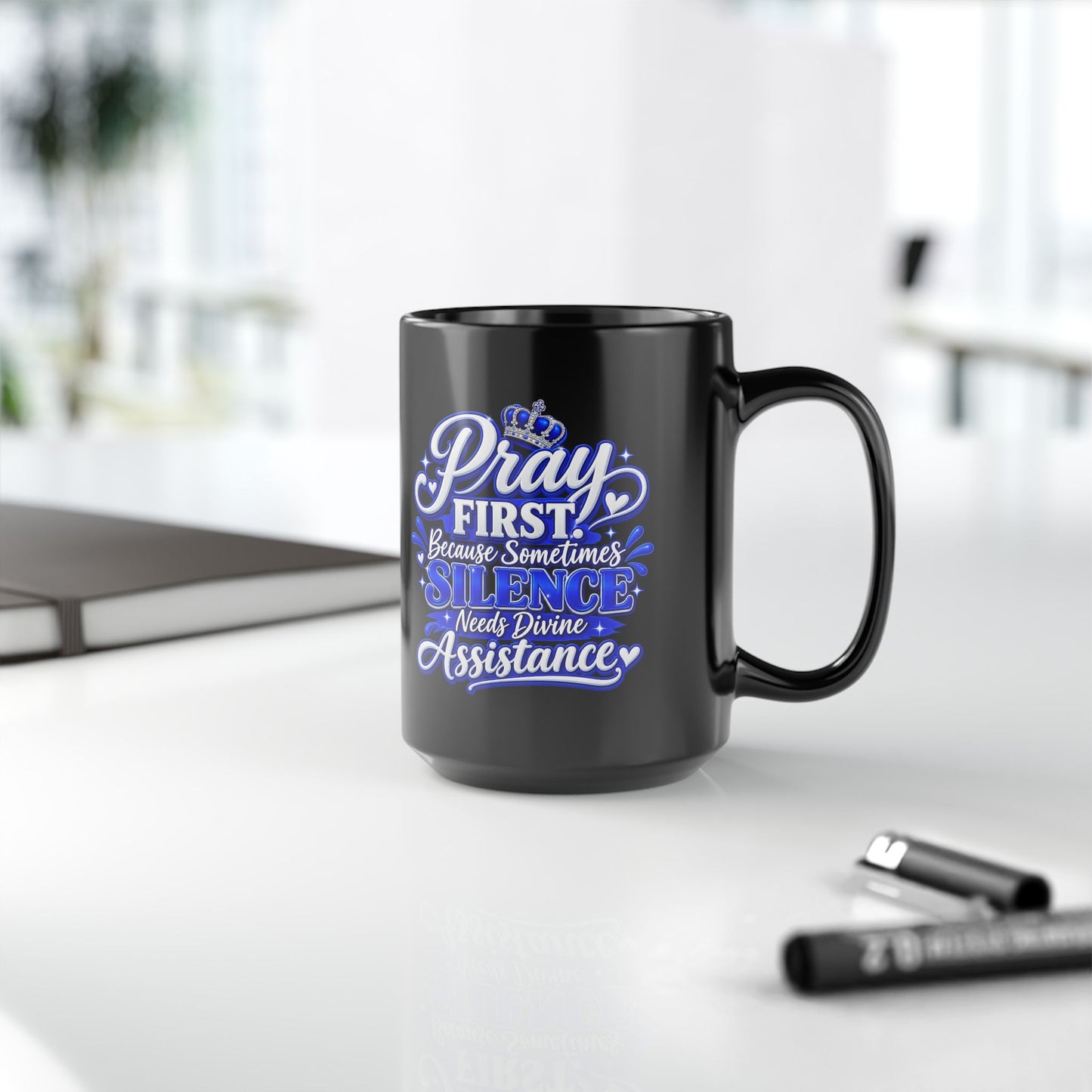"Pray First, DF" Divine Faith mug (Black, 11oz/15oz)