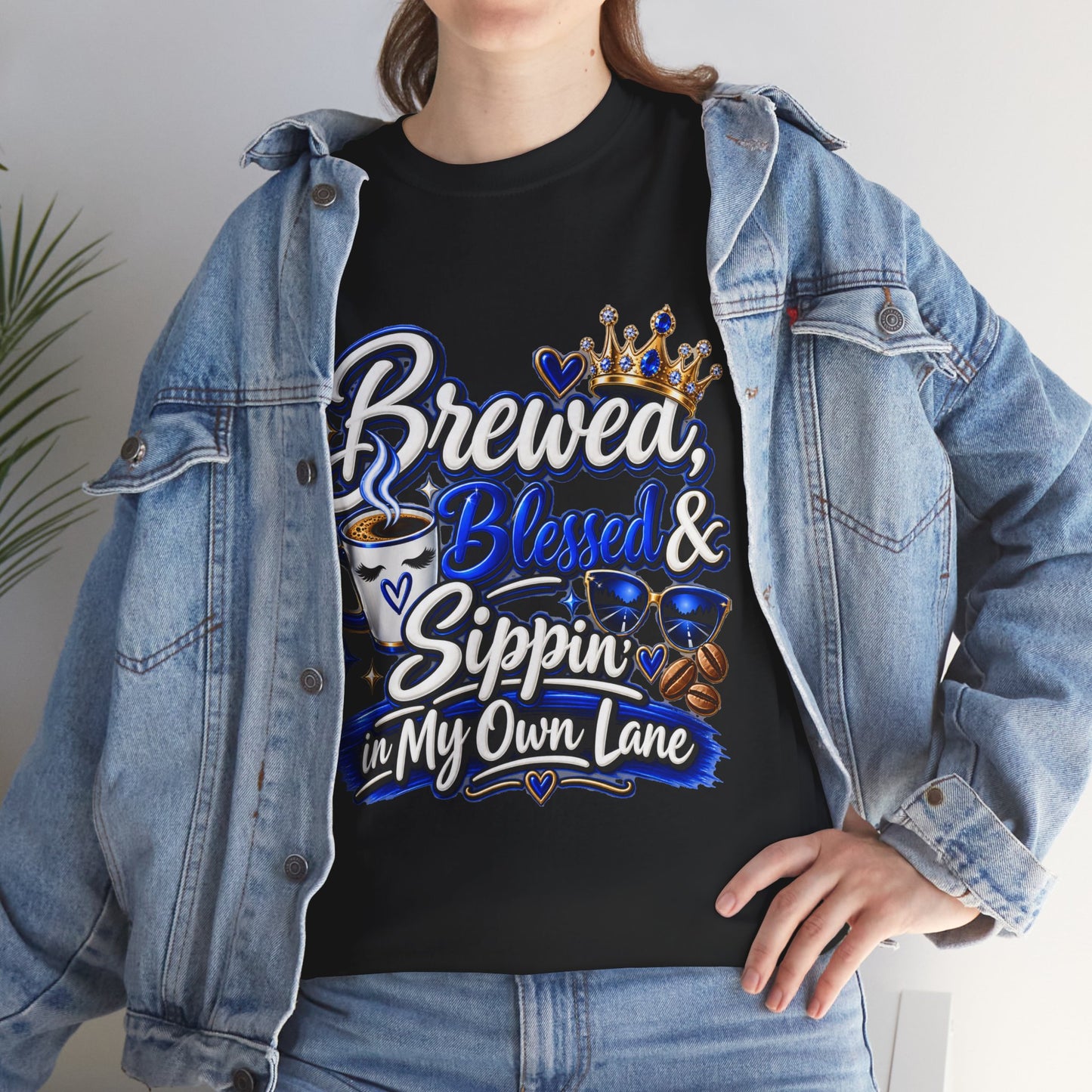 "Brewed, Blessed, and Sippin, DF" T-Shirt by DM1111