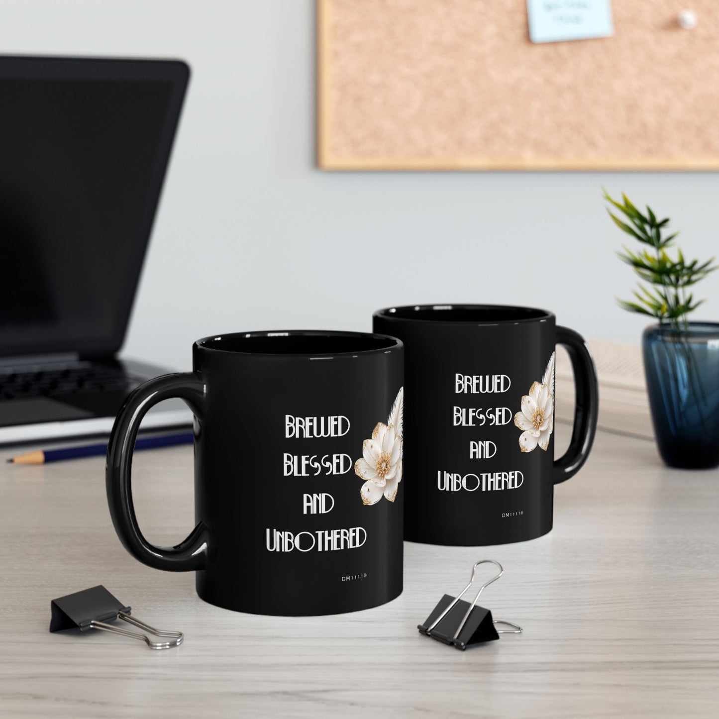 "Brewed, Blessed, and Unbothered" Divine Faith mug (Black, 11oz/15oz)